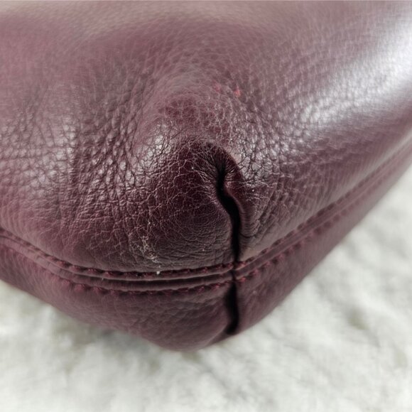 MICHAEL KORS Merlot Pebble Leather Hobo Satchel Shoulder Bag Large Logo Charm - Picture 9 of 15